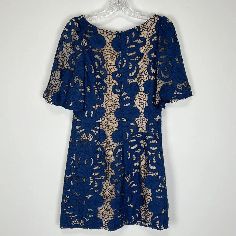 Tracy Reese Womens Blue Lace Overlay Short Sleeve Dress Linen Cotton size 2 - Picture 5 of 10